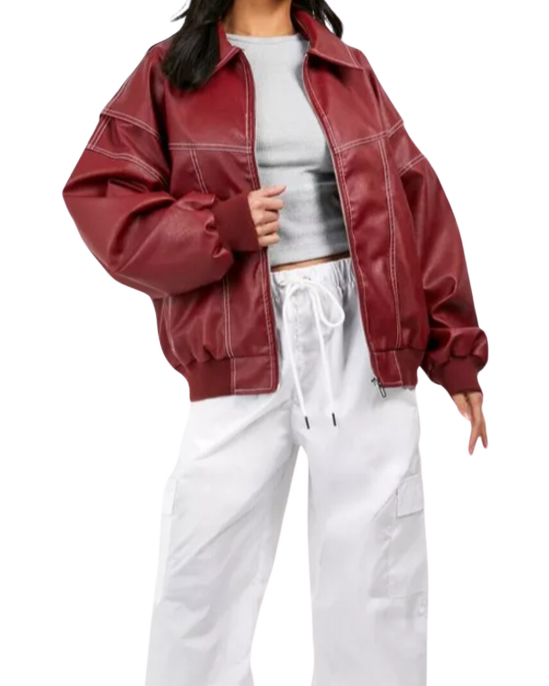 Veronika | Nadměrná červená kožená bunda