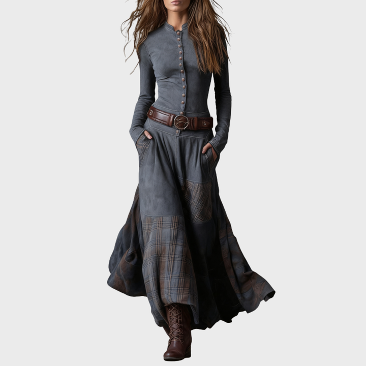 Helena | Námořnicky modré semišové maxi šaty s páskem