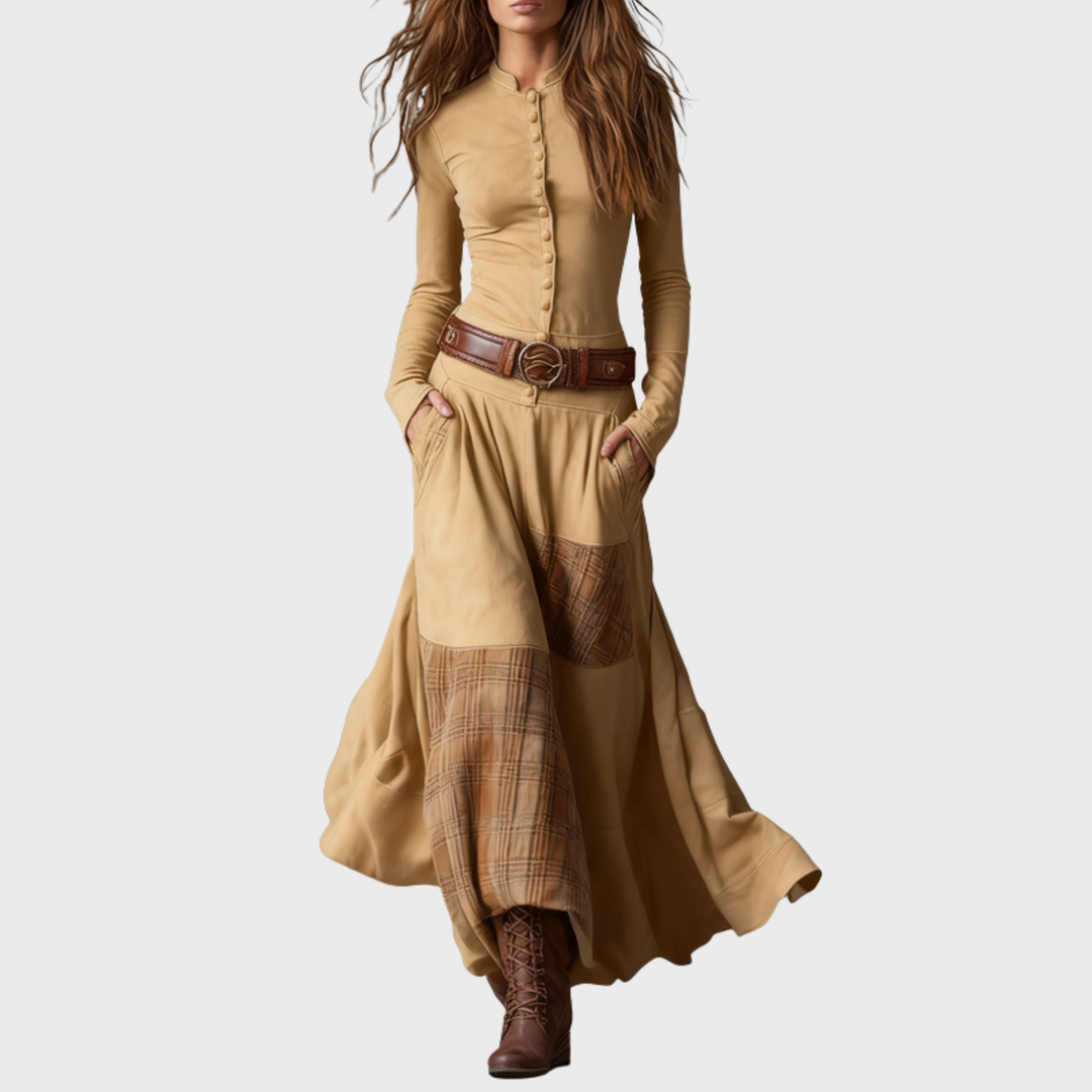 Helena | Námořnicky modré semišové maxi šaty s páskem