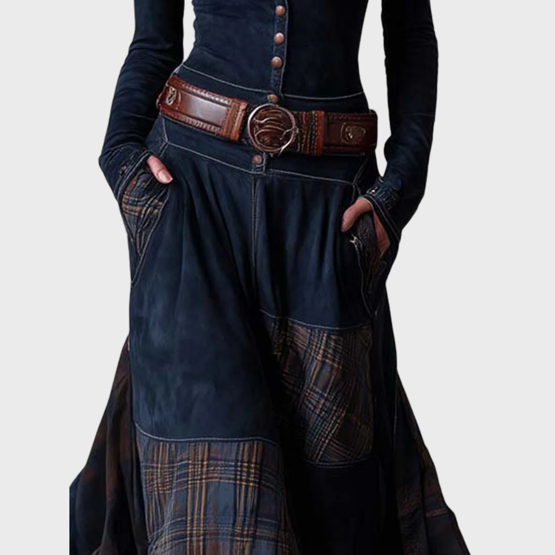 Helena | Námořnicky modré semišové maxi šaty s páskem