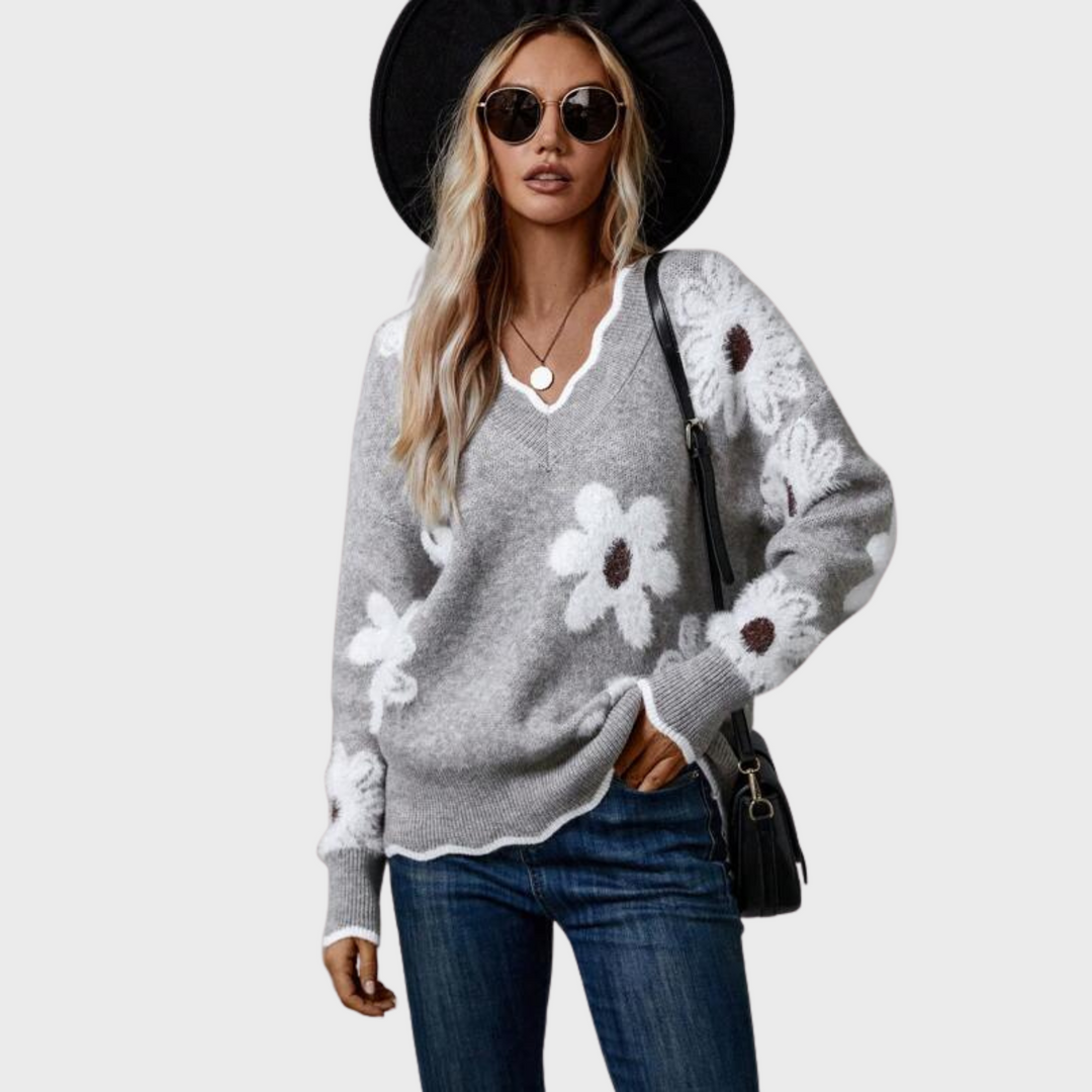 Karin | elegantní květovaný svetr s výstřihem do V