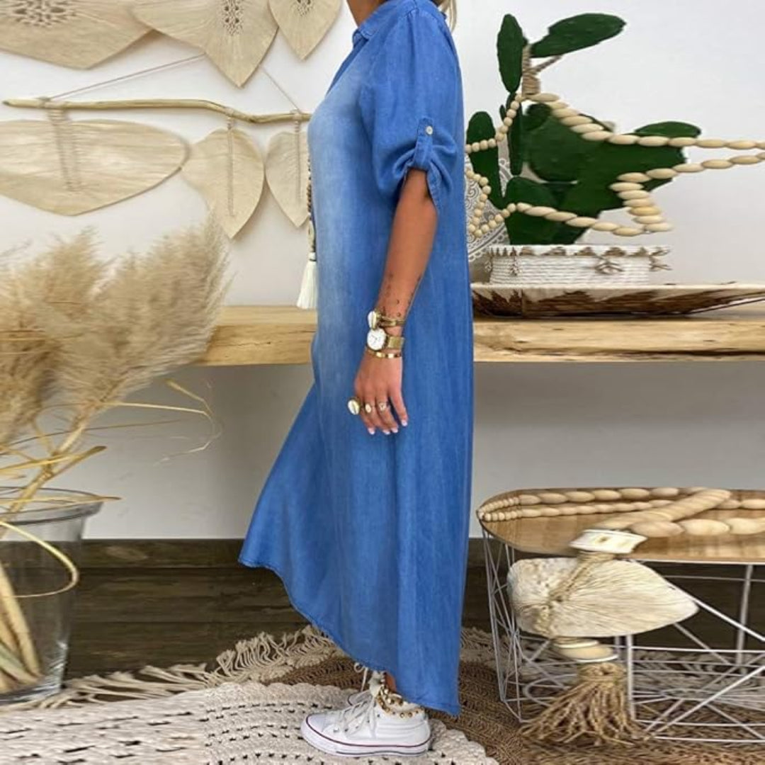 Aurora – Boho šaty s denim vzhledem