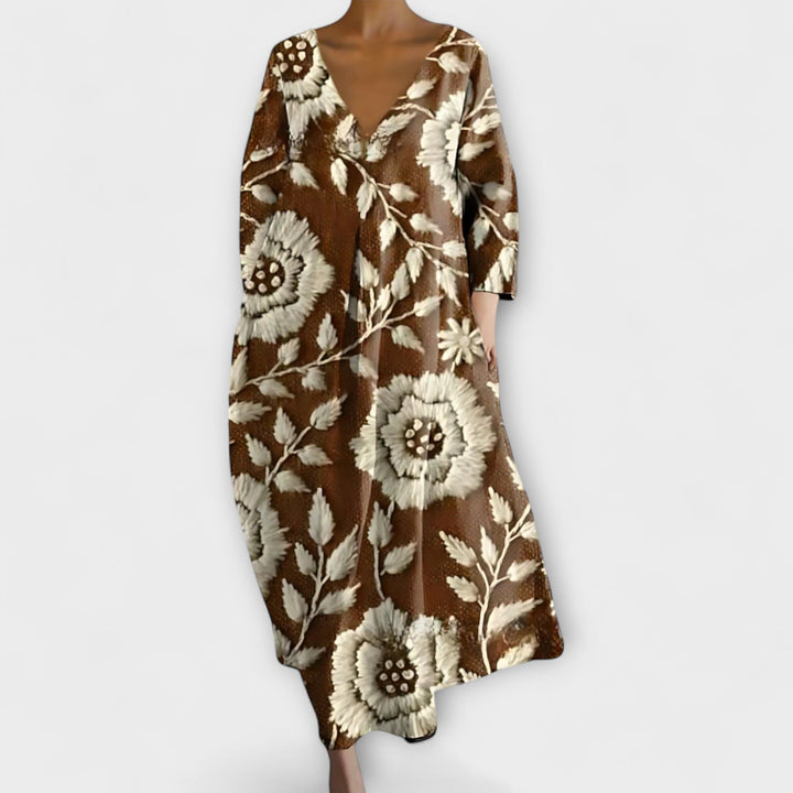 Fiona - Dlouhé, barevné šaty s výstřihem do V